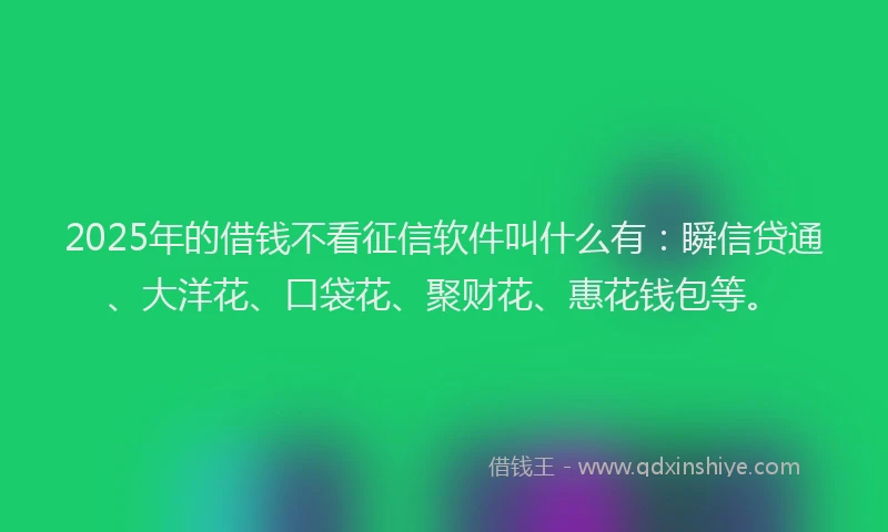 2025年的借钱不看征信软件叫什么有：瞬信贷通、大洋花、口袋花、聚财花、惠花钱包等。
