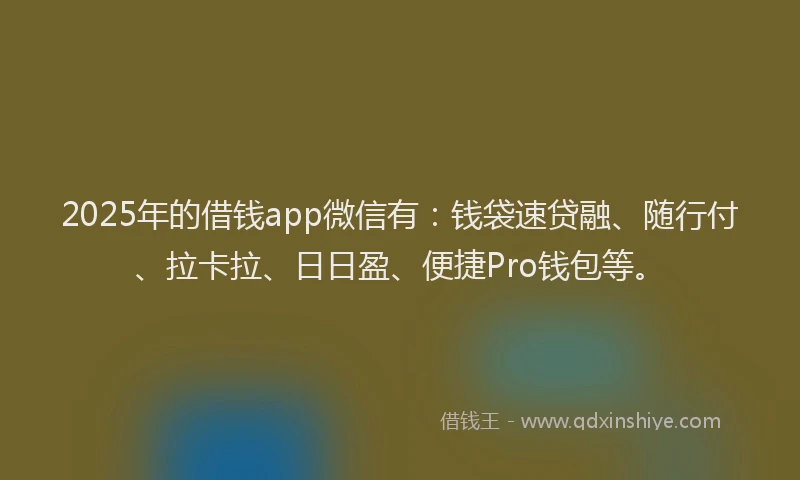 2025年的借钱app微信有：钱袋速贷融、随行付、拉卡拉、日日盈、便捷Pro钱包等。