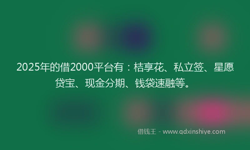 2025年的借2000平台有：桔享花、私立签、星愿贷宝、现金分期、钱袋速融等。