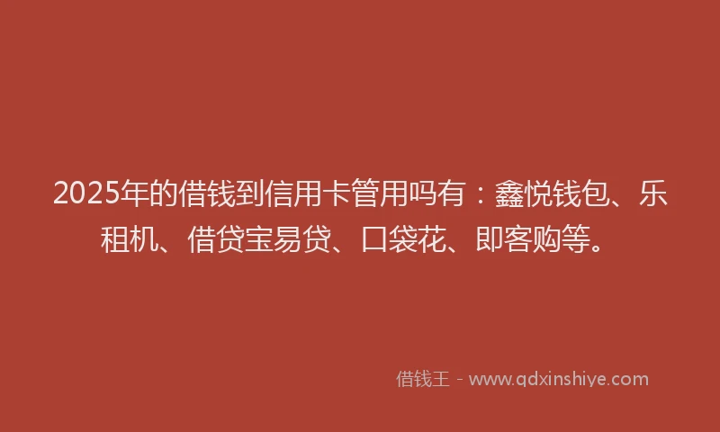 2025年的借钱到信用卡管用吗有：鑫悦钱包、乐租机、借贷宝易贷、口袋花、即客购等。