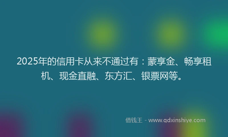 2025年的信用卡从来不通过有：蒙享金、畅享租机、现金直融、东方汇、银票网等。