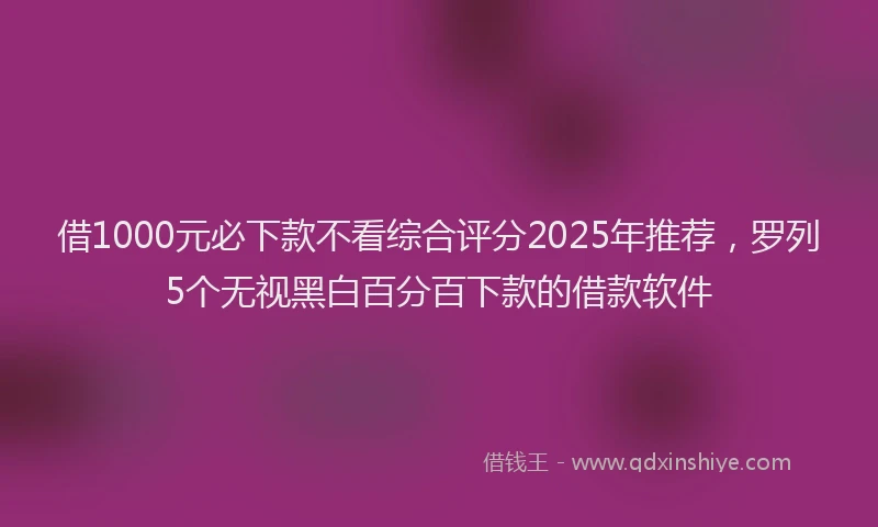 借1000元必下款不看综合评分2025年推荐，罗列5个无视黑白百分百下款的借款软件