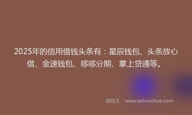 2025年的信用借钱头条有：星辰钱包、头条放心借、金速钱包、哆哆分期、掌上贷通等。
