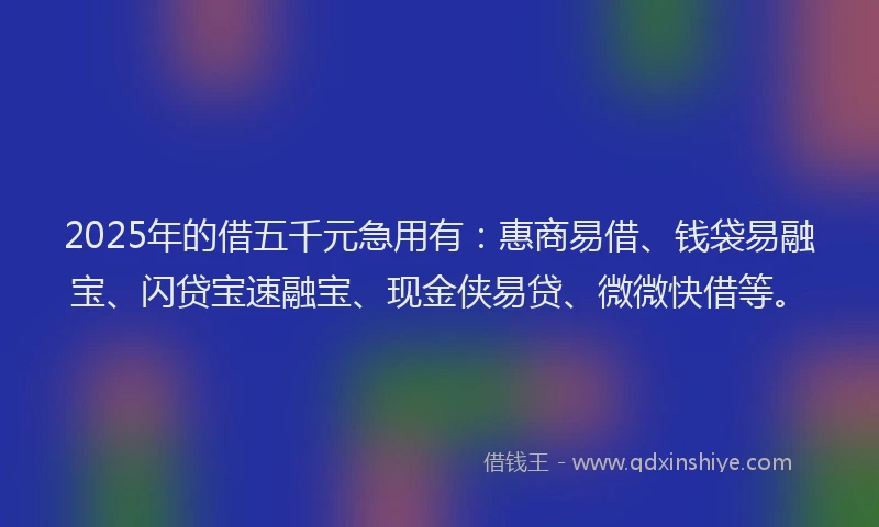 2025年的借五千元急用有：惠商易借、钱袋易融宝、闪贷宝速融宝、现金侠易贷、微微快借等。