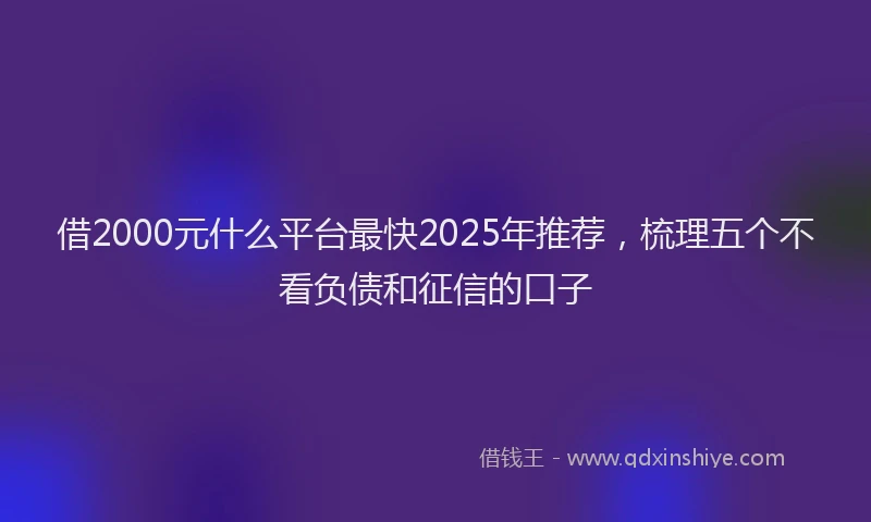 借2000元什么平台最快2025年推荐，梳理五个不看负债和征信的口子