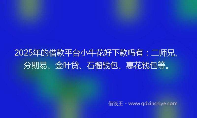 2025年的借款平台小牛花好下款吗有：二师兄、分期易、金叶贷、石榴钱包、惠花钱包等。
