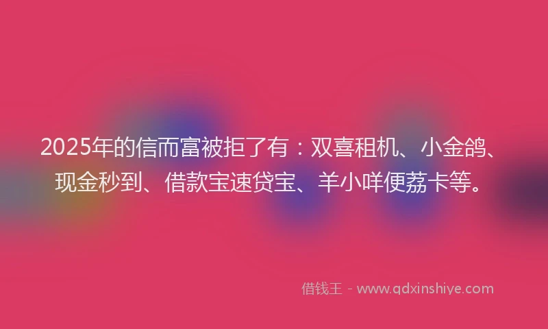 2025年的信而富被拒了有：双喜租机、小金鸽、现金秒到、借款宝速贷宝、羊小咩便荔卡等。