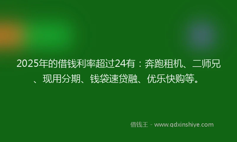 2025年的借钱利率超过24有：奔跑租机、二师兄、现用分期、钱袋速贷融、优乐快购等。