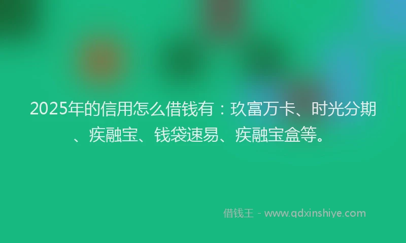 2025年的信用怎么借钱有：玖富万卡、时光分期、疾融宝、钱袋速易、疾融宝盒等。