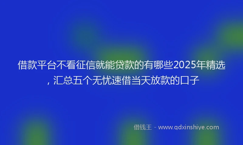 借款平台不看征信就能贷款的有哪些2025年精选，汇总五个无忧速借当天放款的口子
