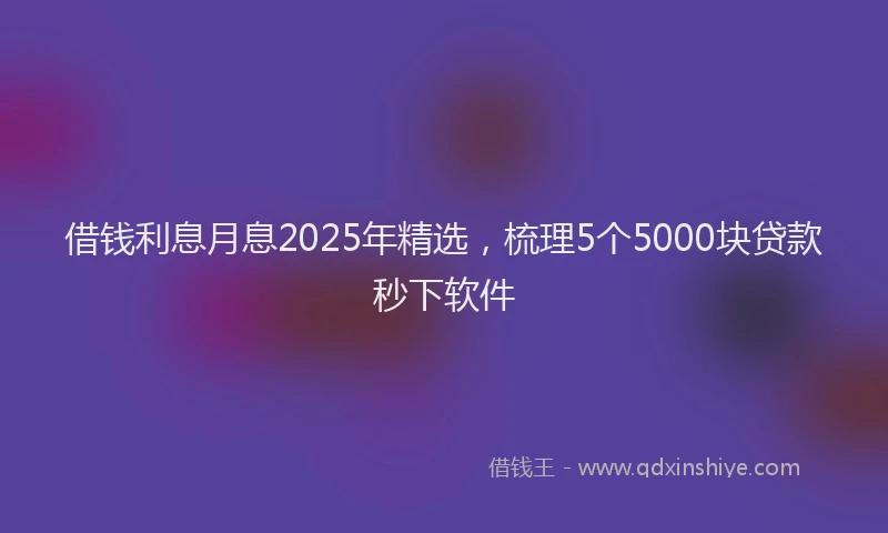 借钱利息月息2025年精选，梳理5个5000块贷款秒下软件