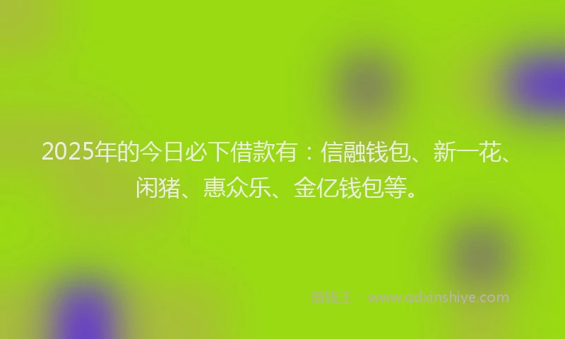 2025年的今日必下借款有：信融钱包、新一花、闲猪、惠众乐、金亿钱包等。