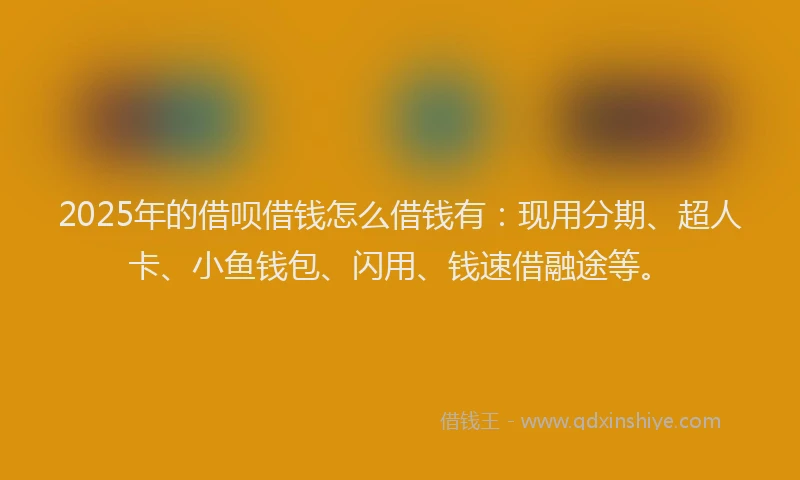 2025年的借呗借钱怎么借钱有：现用分期、超人卡、小鱼钱包、闪用、钱速借融途等。