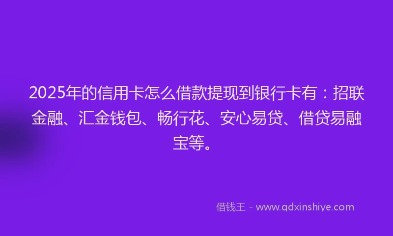 2025年的信用卡怎么借款提现到银行卡有：招联金融、汇金钱包、畅行花、安心易贷、借贷易融宝等。