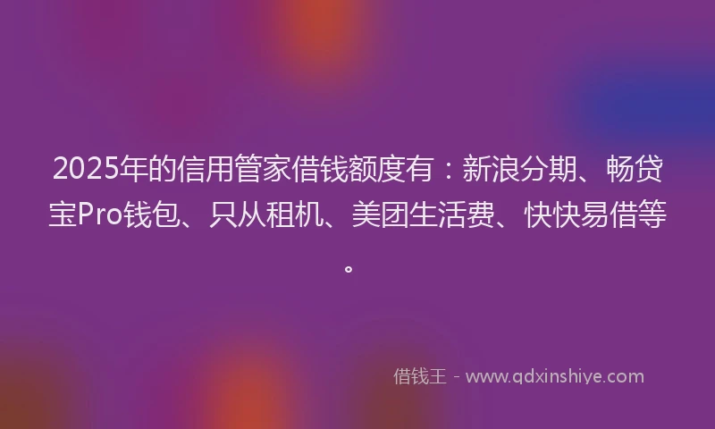 2025年的信用管家借钱额度有：新浪分期、畅贷宝Pro钱包、只从租机、美团生活费、快快易借等。