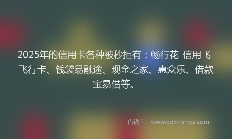 2025年的信用卡各种被秒拒有：畅行花-信用飞-飞行卡、钱袋易融途、现金之家、惠众乐、借款宝易借等。