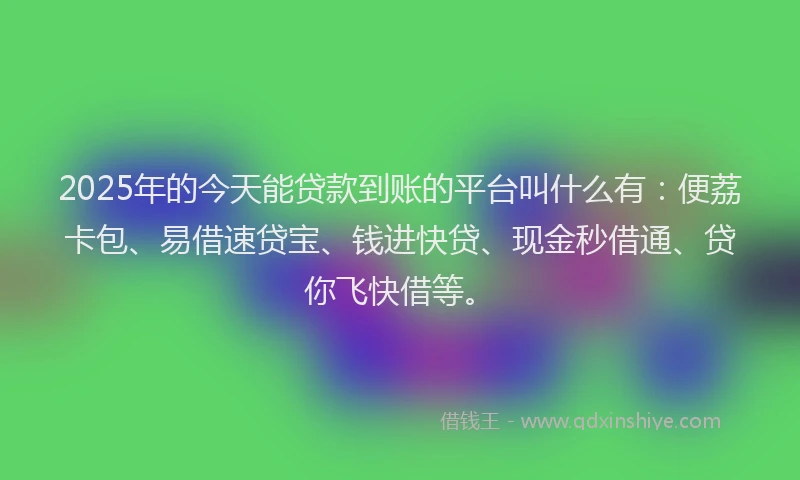 2025年的今天能贷款到账的平台叫什么有：便荔卡包、易借速贷宝、钱进快贷、现金秒借通、贷你飞快借等。