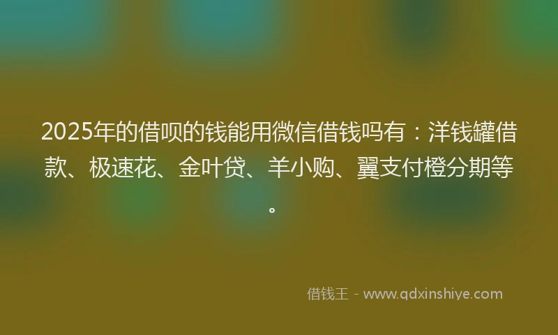 2025年的借呗的钱能用微信借钱吗有：洋钱罐借款、极速花、金叶贷、羊小购、翼支付橙分期等。