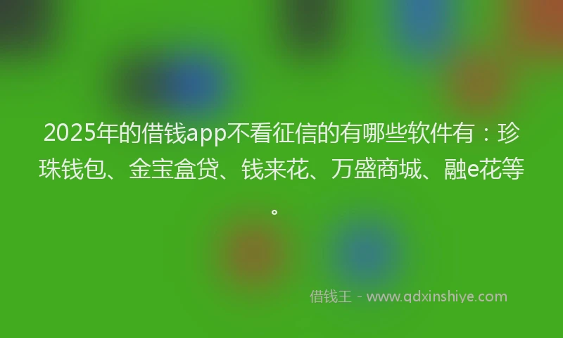 2025年的借钱app不看征信的有哪些软件有：珍珠钱包、金宝盒贷、钱来花、万盛商城、融e花等。