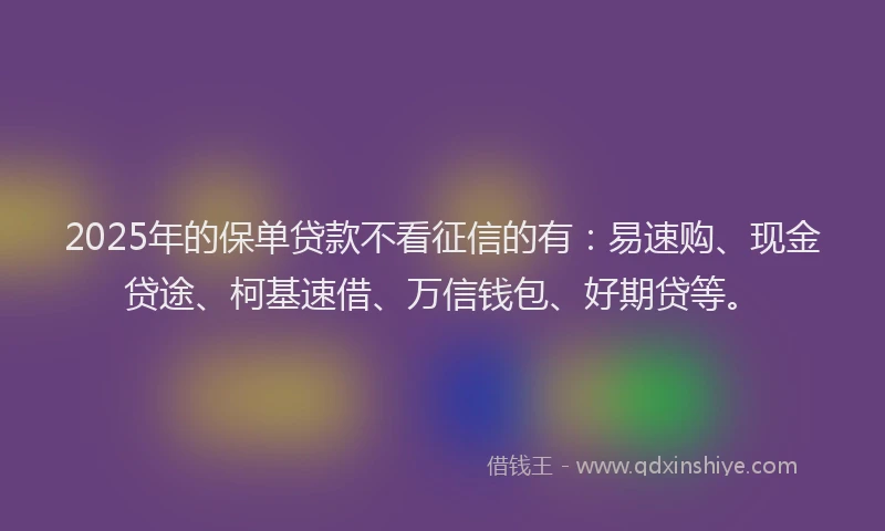2025年的保单贷款不看征信的有：易速购、现金贷途、柯基速借、万信钱包、好期贷等。