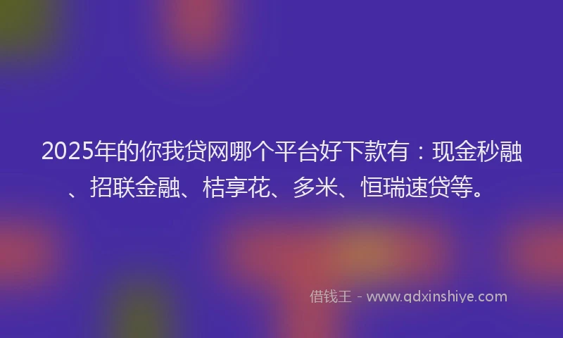 2025年的你我贷网哪个平台好下款有：现金秒融、招联金融、桔享花、多米、恒瑞速贷等。