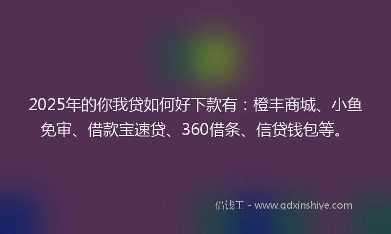 2025年的你我贷如何好下款有：橙丰商城、小鱼免审、借款宝速贷、360借条、信贷钱包等。