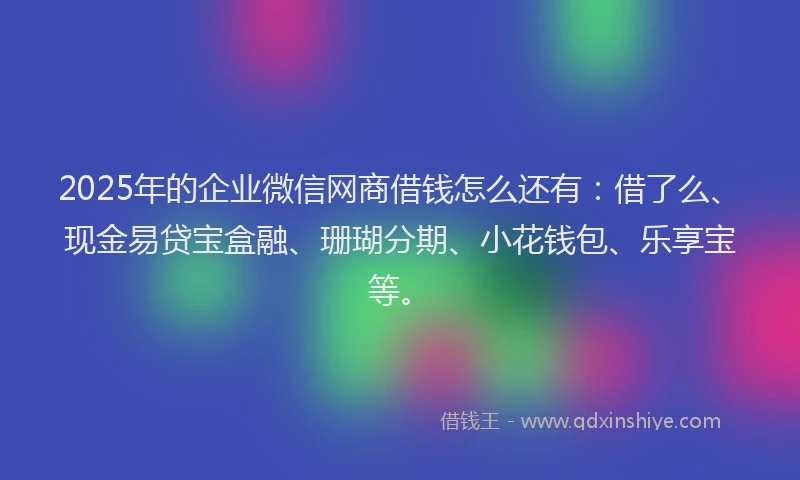 2025年的企业微信网商借钱怎么还有：借了么、现金易贷宝盒融、珊瑚分期、小花钱包、乐享宝等。