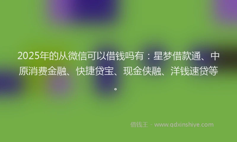 2025年的从微信可以借钱吗有：星梦借款通、中原消费金融、快捷贷宝、现金侠融、洋钱速贷等。