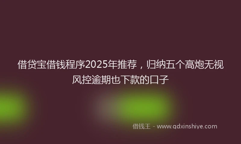 借贷宝借钱程序2025年推荐，归纳五个高炮无视风控逾期也下款的口子