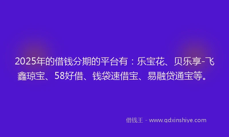 2025年的借钱分期的平台有：乐宝花、贝乐享-飞鑫琼宝、58好借、钱袋速借宝、易融贷通宝等。