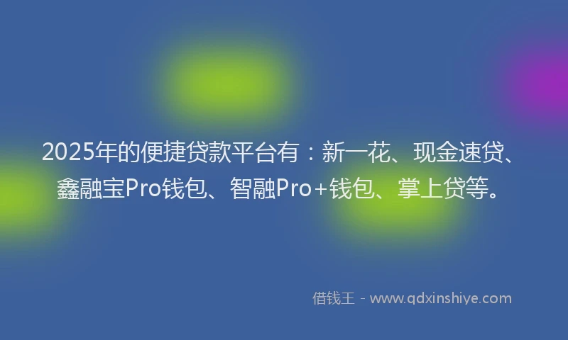2025年的便捷贷款平台有：新一花、现金速贷、鑫融宝Pro钱包、智融Pro+钱包、掌上贷等。