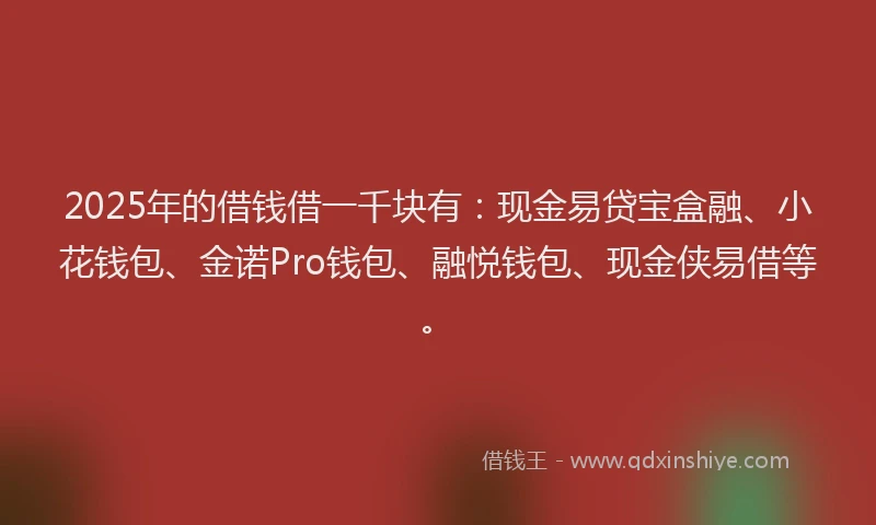 2025年的借钱借一千块有：现金易贷宝盒融、小花钱包、金诺Pro钱包、融悦钱包、现金侠易借等。