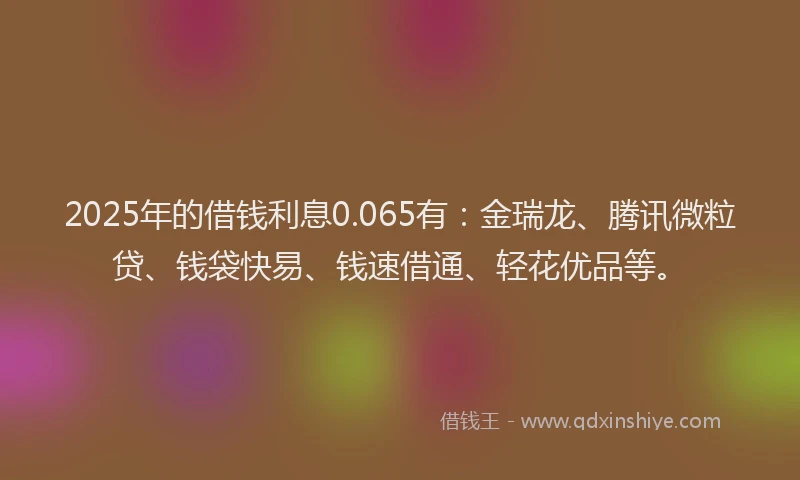 2025年的借钱利息0.065有：金瑞龙、腾讯微粒贷、钱袋快易、钱速借通、轻花优品等。