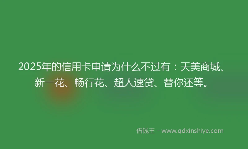 2025年的信用卡申请为什么不过有：天美商城、新一花、畅行花、超人速贷、替你还等。
