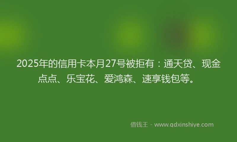 2025年的信用卡本月27号被拒有：通天贷、现金点点、乐宝花、爱鸿森、速享钱包等。