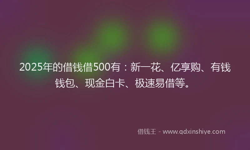 2025年的借钱借500有：新一花、亿享购、有钱钱包、现金白卡、极速易借等。