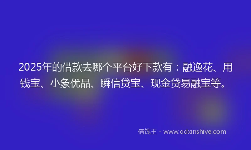2025年的借款去哪个平台好下款有：融逸花、用钱宝、小象优品、瞬信贷宝、现金贷易融宝等。