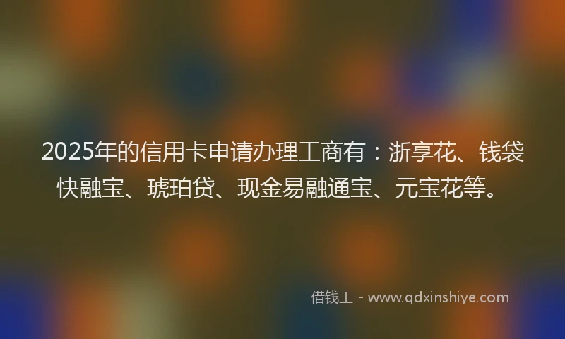 2025年的信用卡申请办理工商有：浙享花、钱袋快融宝、琥珀贷、现金易融通宝、元宝花等。