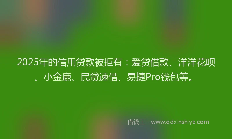 2025年的信用贷款被拒有：爱贷借款、洋洋花呗、小金鹿、民贷速借、易捷Pro钱包等。