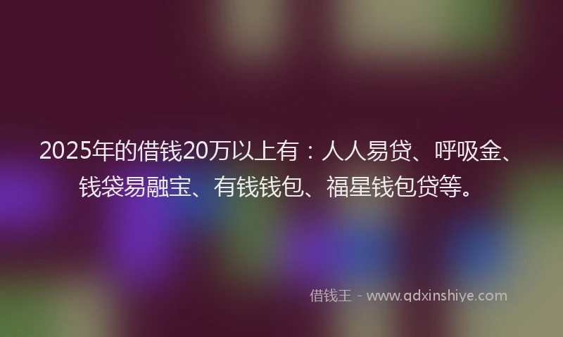2025年的借钱20万以上有：人人易贷、呼吸金、钱袋易融宝、有钱钱包、福星钱包贷等。