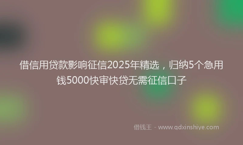 借信用贷款影响征信2025年精选，归纳5个急用钱5000快审快贷无需征信口子