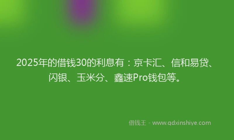 2025年的借钱30的利息有：京卡汇、信和易贷、闪银、玉米分、鑫速Pro钱包等。