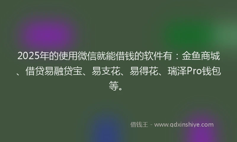 2025年的使用微信就能借钱的软件有：金鱼商城、借贷易融贷宝、易支花、易得花、瑞泽Pro钱包等。