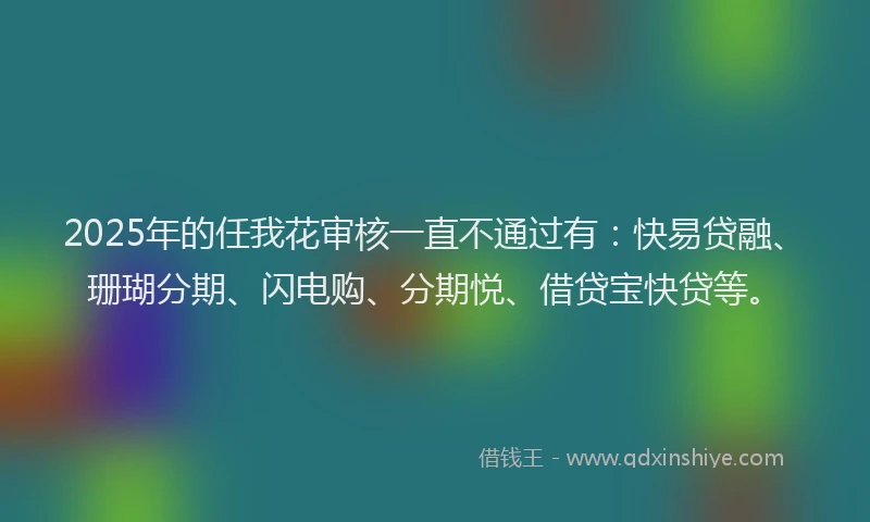 2025年的任我花审核一直不通过有：快易贷融、珊瑚分期、闪电购、分期悦、借贷宝快贷等。