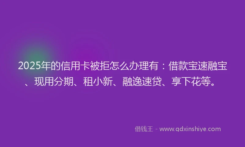 2025年的信用卡被拒怎么办理有：借款宝速融宝、现用分期、租小新、融逸速贷、享下花等。