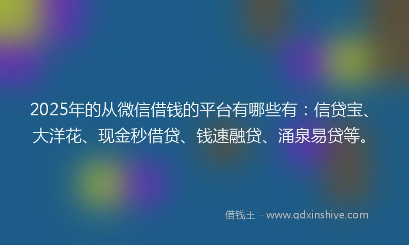 2025年的从微信借钱的平台有哪些有：信贷宝、大洋花、现金秒借贷、钱速融贷、涌泉易贷等。