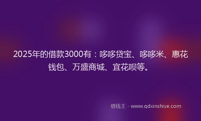 2025年的借款3000有：哆哆贷宝、哆哆米、惠花钱包、万盛商城、宜花呗等。