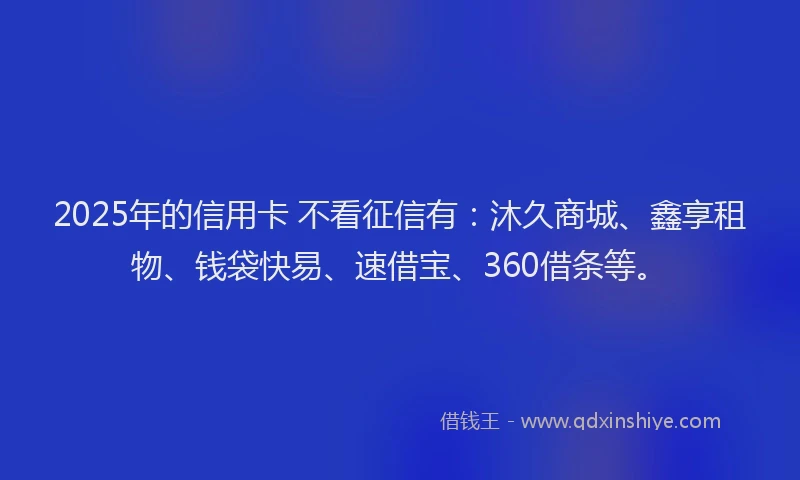 2025年的信用卡 不看征信有：沐久商城、鑫享租物、钱袋快易、速借宝、360借条等。