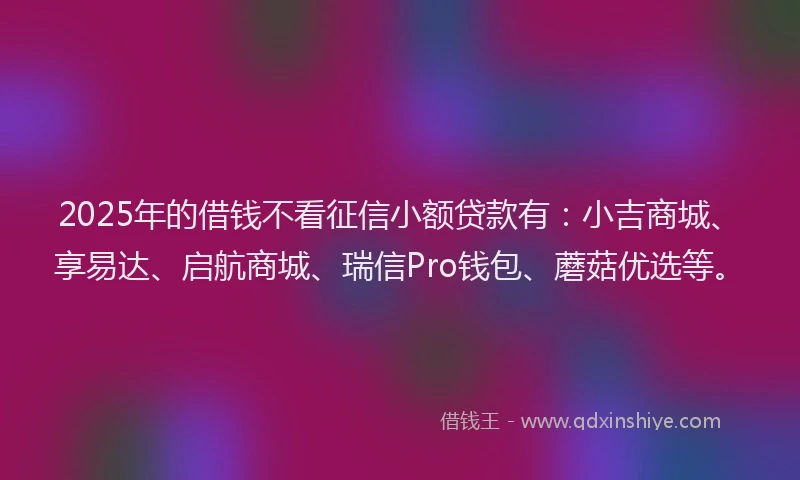 2025年的借钱不看征信小额贷款有：小吉商城、享易达、启航商城、瑞信Pro钱包、蘑菇优选等。
