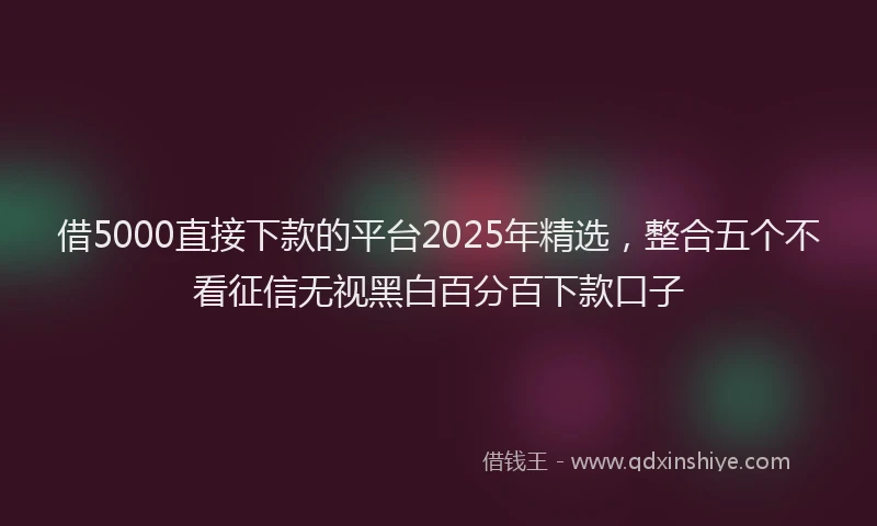 借5000直接下款的平台2025年精选，整合五个不看征信无视黑白百分百下款口子